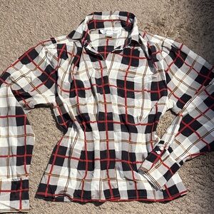 Vintage 1980’s Michelle Stuart Tapered Plaid Button Up Blouse Womens S/XS 6P